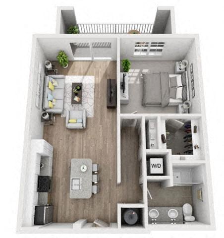 Floor plan for 1 bed, 1 bath, 838 sqft
